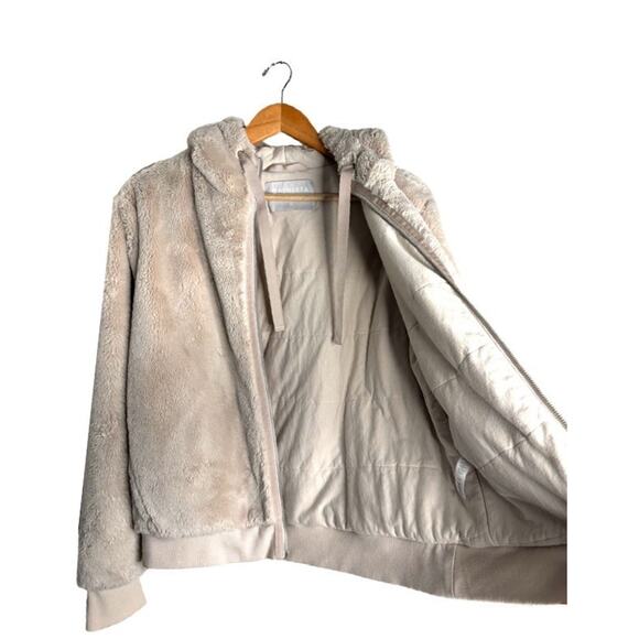 Athleta Faux Fur Jacket Ritual Size Large Cream Champagne Cotton Full Zip - Picture 6 of 14